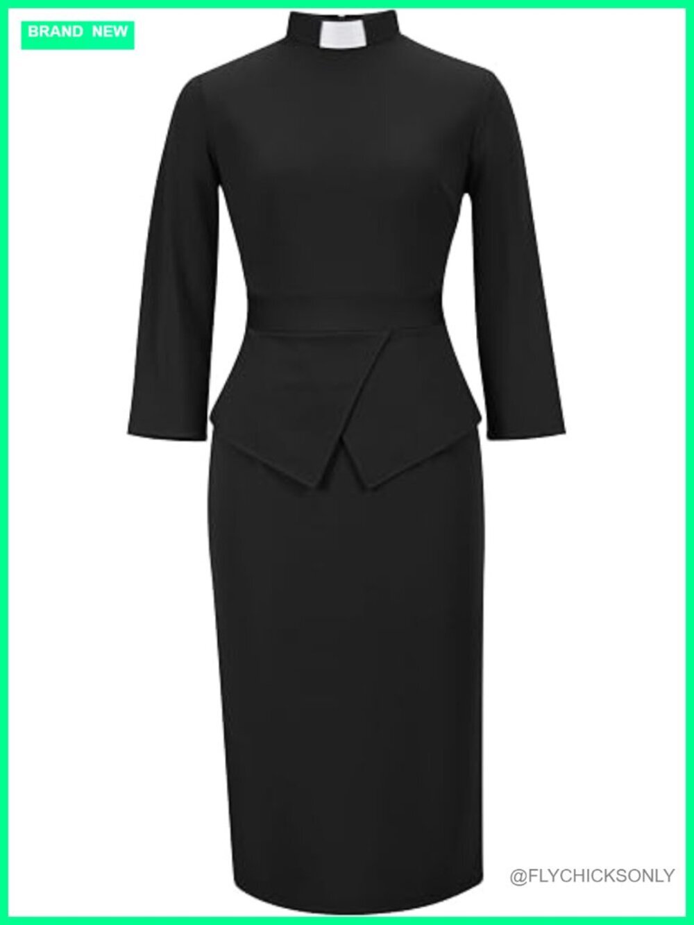 Swallowtail Hem Clergy Dress Tab Insert Collar Pencil Dress